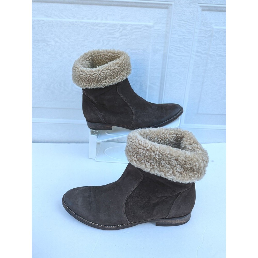 Pied A Terre Suede Zip Boots Brown Shearling Vibram Italy Leather Women 10 EU 41